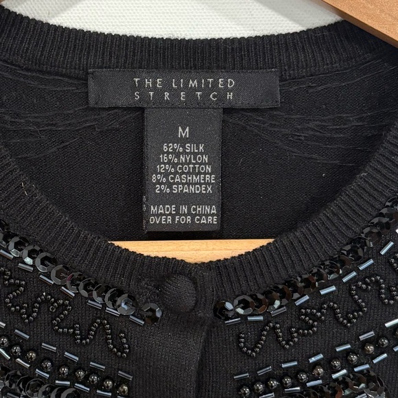 The Limited Sequin Beaded Embroidered Cardigan Size M Black Silk Cashmere Blend - Picture 2 of 12